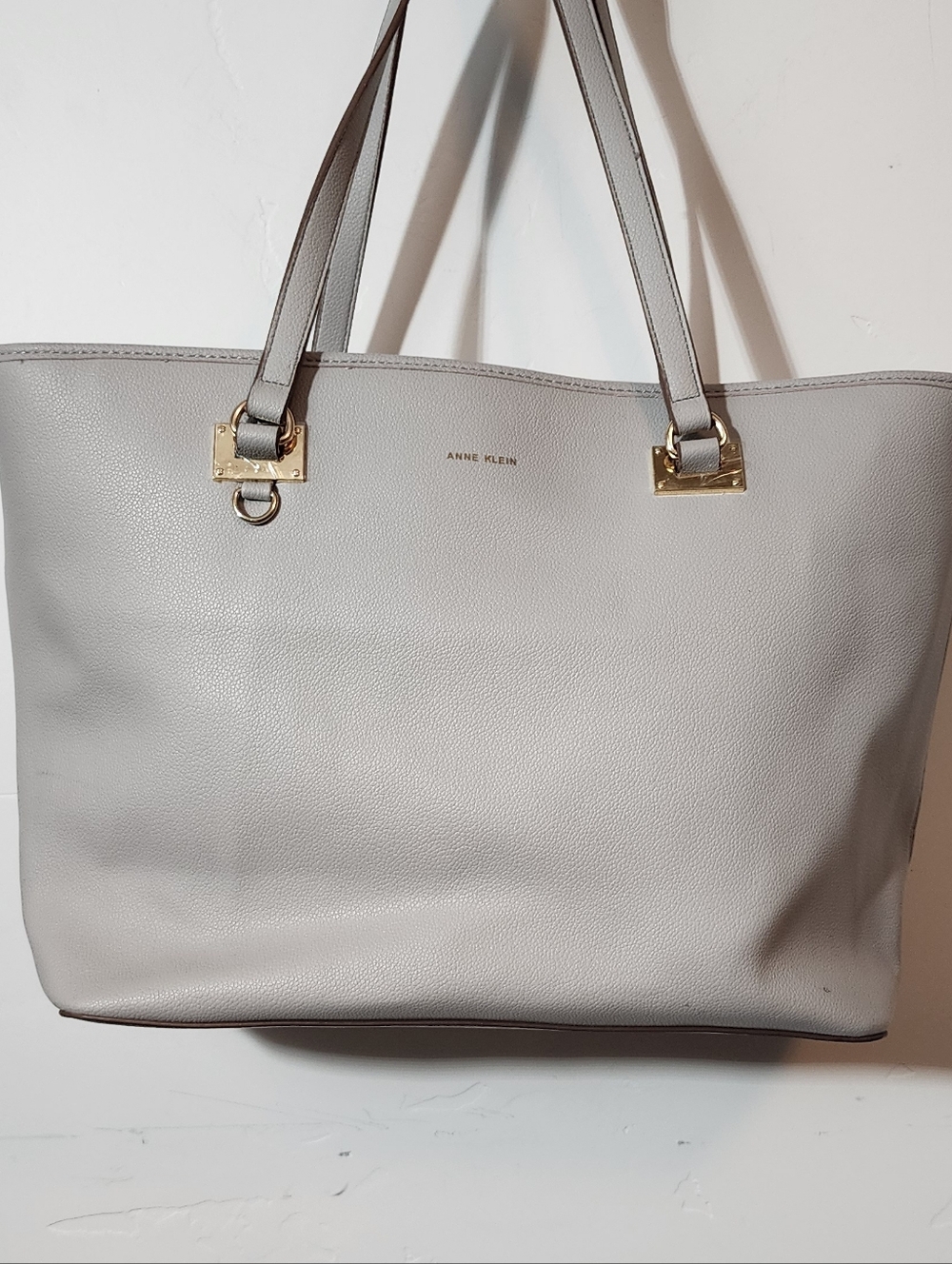 Anne Klein Light Gray Leather Tote Bag